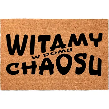Rohožka KOKOSOVÁ ROHOŽKA PŘED DVEŘE 40X60 CM - VTIPNÁ S NÁPISEM "DOM CHAOSU"