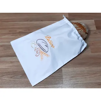 Školní sáček Bavlněný pytlík na chleba 35x45 Bílý s výšivkou