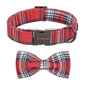 Obojek pro psa Látkový obojek pro psa s mašlí, velikost M, nastavitelný, šachovnicový vzor