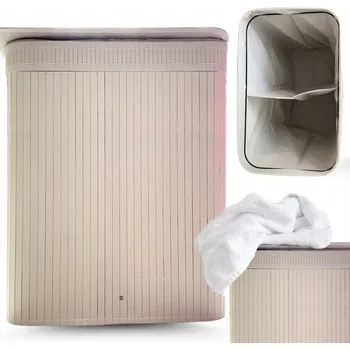 Koš na prádlo Bambusový koš na prádlo bílý dvoukomorový 100 l