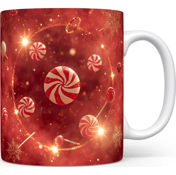 Hrnek s vánočním motivem – červené cukrovinky
