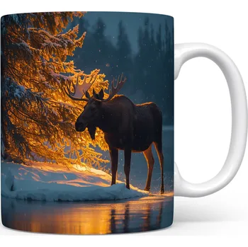 Hrnek s vánočním motivem – los u zasněženého stromu