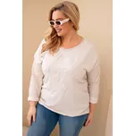 Dámská blůza Plus Size s potiskem a perlami béžová Barva: Béžová, Velikost: universal