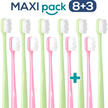 Zubní kartáček MAXI PACK 8+3 Ultrajemný zubní kartáček Nanosmile Green&Pink