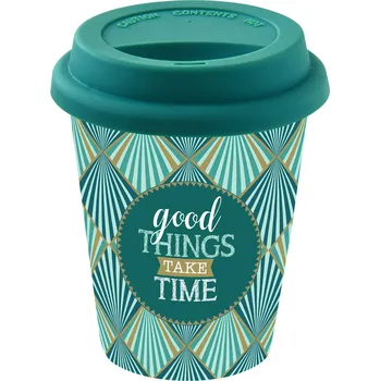 Termohrnek Easy Life Art Deco Green hrnek s víčkem 220 ml Good Things Take Time