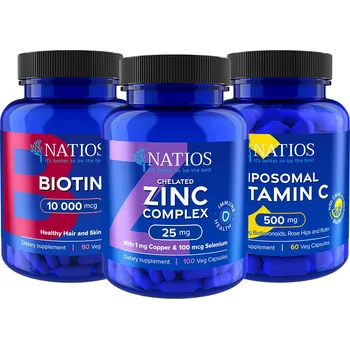 Doplněk stravy NATIOS Výhodné balení pro krásné vlasy, nehty a pleť Biotin, Zinek, Vitamín C