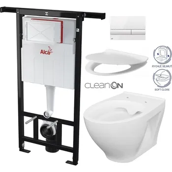 WC sada ALCA Předstěnový instalační systém s bílým tlačítkem M1710 + WC CERSANIT CLEANON MODUO + SEDÁTKO AM102/1120 M1710 MO1