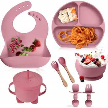 SILIKONOVÁ SADA NÁDOBÍ PRO DĚTI A MIMINKA KE KRMENÍ, 8 DÍLŮ