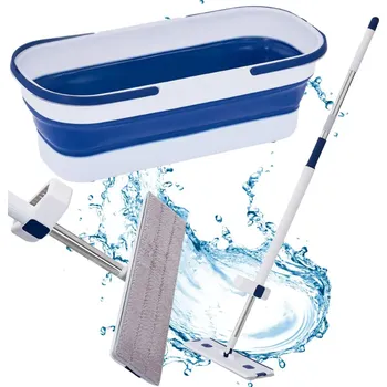 mop Verk Group Plochý mop z mikrovlákna se ždímacím skládacím vědrem na podlahy