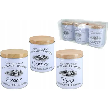 Dóza na potraviny SADA 3 KOVOVÝCH DÓZ NÁDOBY NA KÁVA ČAJ CUKR DO KUCHYNĚ