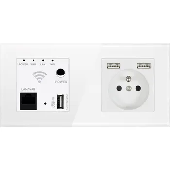 Elektrická zásuvka SRAN Wifi repeater + modul zásuvka 230V+2xUSB 5V/2,1A v rámečku, sklo bílé