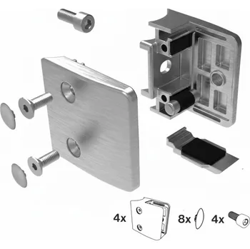 Zábradlí Hahn Steel Držák skla 65x55mm pro sloupek O42,4 mm, model 24 – SET 4 ks, nerez AISI 304, broušený