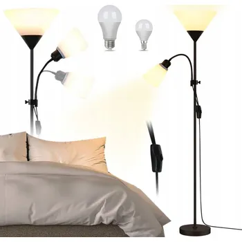 Stojací lampa LED STOJACÍ LAMPA S 2 RAMENY NA ČTENÍ, NASTAVITELNÁ, PATICE E27, VYPÍNAČ