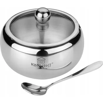 Cukřenka CUKŘENKA OCELOVÁ SE LŽIČKOU STŘÍBRNÁ LESKLÁ NÁDOBA NA CUKR