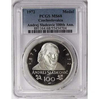 Mincovna Kremnica Československo – stříbrná medaile Andrej Sládkovič, 1972, MS 68 (varianta proof) 25 g