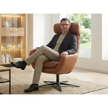 Křeslo Kožené designové otočné křeslo s vysokým opěrem BE ORGANIC