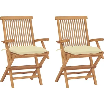 OMAXI Zahradní židle s krémově bílými poduškami 2 ks masivní teak 264287