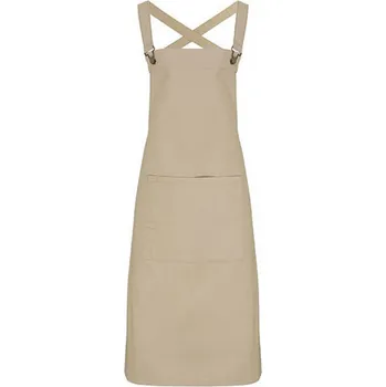 Kuchyňská zástěra Premier Workwear Středně dlouhá zástěra Barista s křížením na zádech s kovovými očky v pase Barva: Khaki (ca. Pantone 7503), Velikost: 72 x 86 cm PW129