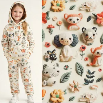 Alpenfleece v žíhané mentolové barvě s digitálním dětským potiskem 22377/320