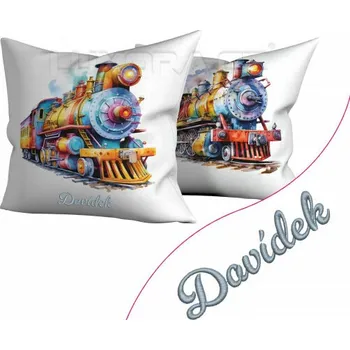 Dekorativní polštářek Oboustranný povlak duhová Mašinka a výšivka Váš text - 40 x 40 cm