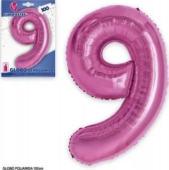 Balónek Růžový fóliový balónek ve tvaru číslice 9, 100 cm