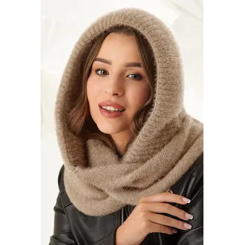 Šála Dámská komínová šála s kapucí 48-495 béžová - AJS uni