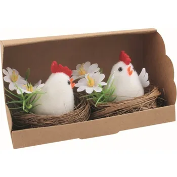 Velikonoční dekorace Kohout v hnízdě bílý 5 x 5 x 5 cm, 2 ks
