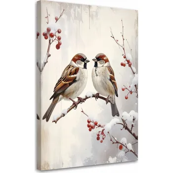 Obraz Obraz do obýváku, kuchyně, kanceláře, Ptáci sedící na větvi v zimě 60x90