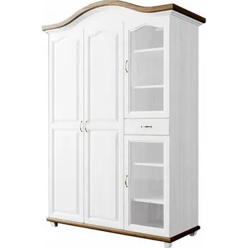 Šatní skříň Prosklená šatní skříň Ludvík 4D1S pološatní se šuplaty - masiv borovice Odstín: Olše