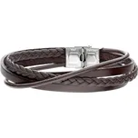 Manoki Pánský náramek Paul z pravé kůže a chirurgické oceli BA832A Hnědá 21 cm