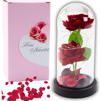 umělá květina STABILIZOVANÁ RŮŽE KYTICE RŮŽÍ RŮŽÍ VE SKLENĚ SVÍTÍCÍ LED LAMPĚ VÁNOČNÍ DÁREK