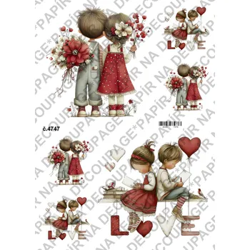 Umělecký papír Rýžový a soft papír na decoupage - Valentýnky - KB4747 Materiál: Soft, Rozměr: A4