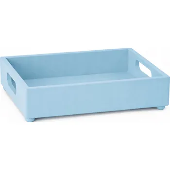 Vysoký dřevěný podnos, servírovací box 30x20x7 cm, modrý s úchyty