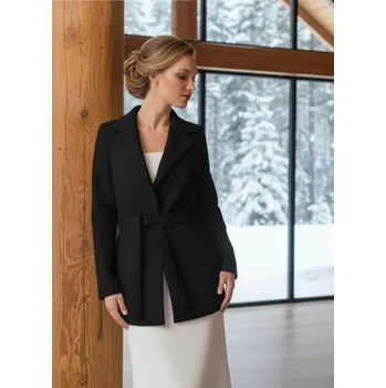 Flaušový dámský kabát s páskem - černý: BF-236 Vybraná velikost: 5XL