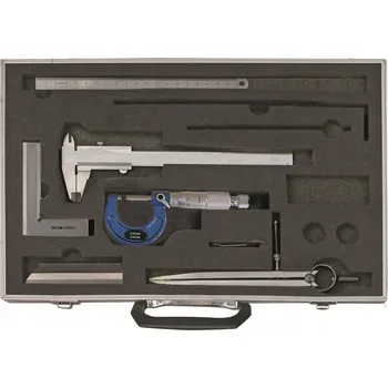 Posuvné měřítko MIKROMETR 0-25 mm + ÚHELNÍK 100 x 70 mm + MĚŘÍTKO 100 mm DIN874/0 + POSUVNÉ MĚŘÍTKO 150 mm
