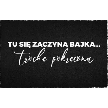 Rohožka KOKOSOVÁ VSTUPNÍ ROHOŽKA 40X60 ČERNÁ NÁPIS JE POHÁDKA... LEHCE POKROUCENÁ