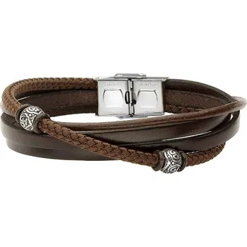 Náramek Manoki Pánský náramek Serginio z pravé kůže a chirurgické oceli BA654A Hnědá 22 cm