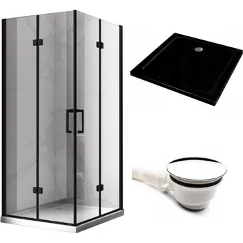 BPS-koupelny Čtvercový sprchový kout HYD-SK08D 100x100 černá/transparent + vanička HYD-SSV-ST06A černá