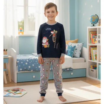 SEZON M2091 Chlapecké pyžamo tm.modrá/šedá 100