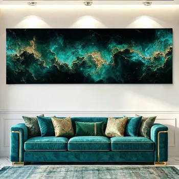 Obraz Obraz na plátně - Na vlnách zlatého prachu FeelHappy.cz Velikost obrazu (šířka x výška): 120 x 40 cm