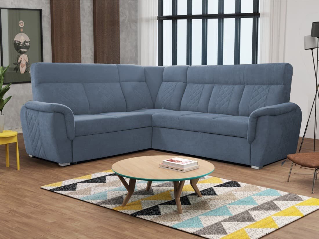 Rohová rozkládací sedací souprava Boston s úložným prostorem - modrá Varianta: Levá