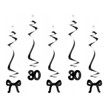 Party dekorace Závěsná dekorace spirály k 30. narozeninám s mašličkami, černé