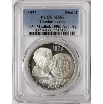 Mincovna Kremnica Československo – stříbrná medaile J. V. Myslbek, 1972, MS 66 (varianta proof) 25 g