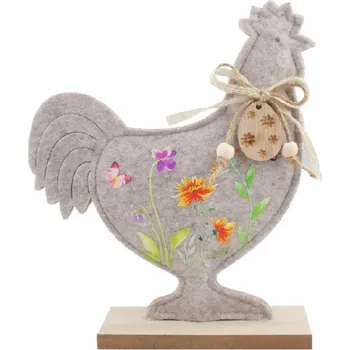 Kohout s motivem louky z filcu 18 x 21 x 5 cm na postavení