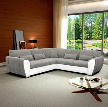 Sedací souprava Rozkládací rohová sedací souprava s úložným prostorem do L VISEU levá šedá/bílá