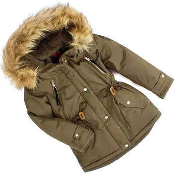 Dívčí oblečení Parka khaki zelená zimní bunda s teplou kožešina velikost 116