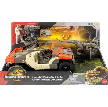 Figurka Mattel Jurassic World Super auto s řidičem a dinosaurem JGB59