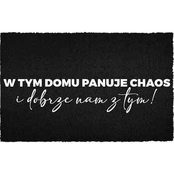 Rohožka KOKOSOVÁ VSTUPNÍ ROHOŽKA 40X60 ČERNÁ HUMOR NÁPIS CHAOS? NÁM VYHOVUJE