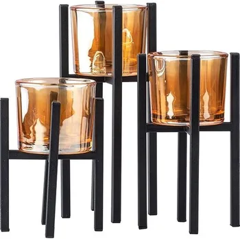 Svícen Koopmann International Sada 3 kovových svícnů, sklo, na čajovou svíčku, černá