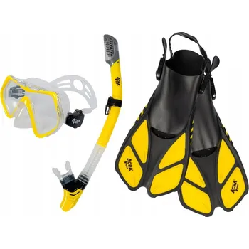 Potápěčská maska ACRA Potápěčská sada 3v1, ŽLUTÁ, S/M, ploutve velikost 36–41, šnorchl, potápěčské brýle